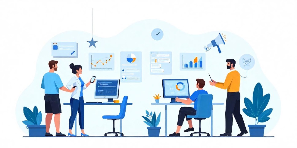 Illustration of a collaborative IT team and employer partnership