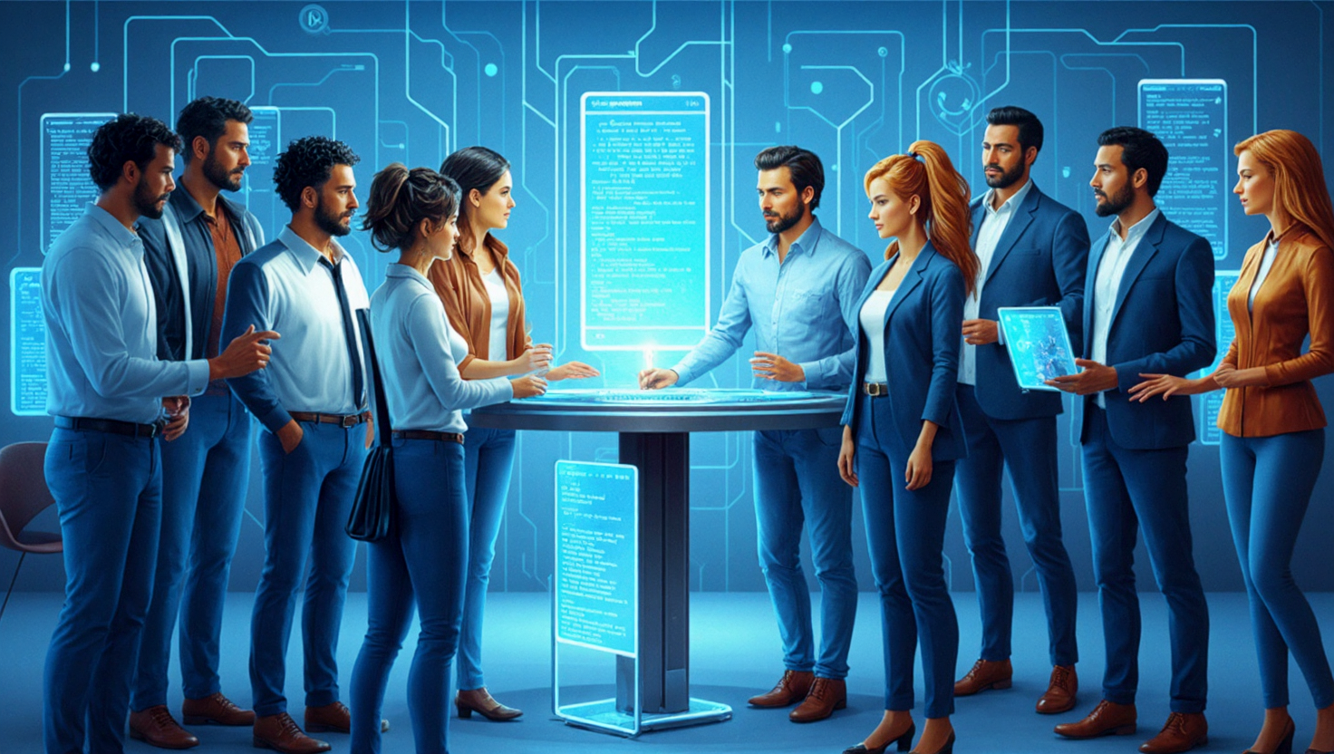 Illustration of IT professionals and employers collaborating